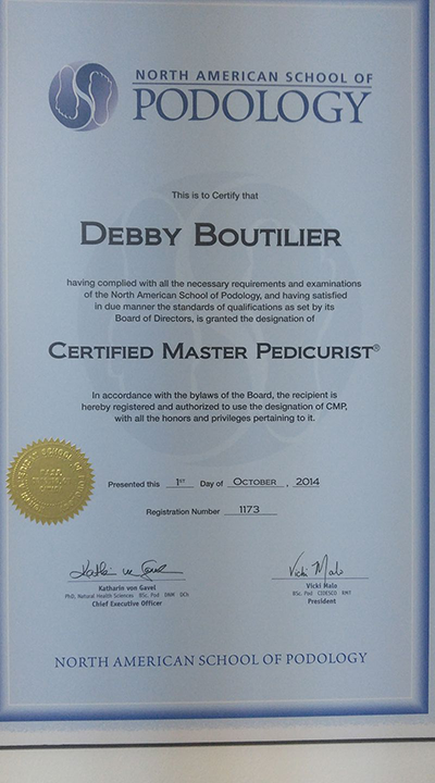 certicate of podologist obtained by owner